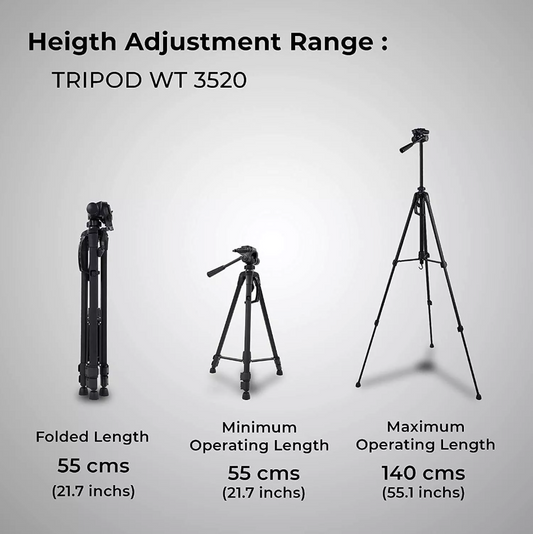 3520 Large Camera / Phone Tripod 50-138cm Adjustable Aluminium Tripod + Case image 1