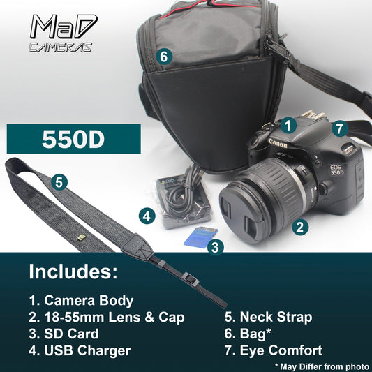 Canon EOS 550D 18.0MP Digital SLR Camera EF-S 18-55mm Lens + Bag Starter Kit