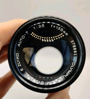 Vintage Olympus OM System E. Zuiko Auto-T 135mm f/3.5 Zoom Lens + Hood For 35mm Film SLR