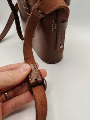 Vintage Brown Leather Binoculars Hard Travel Carry Case W. Strap