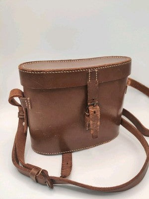 Vintage Brown Leather Binoculars Hard Travel Carry Case W. Strap