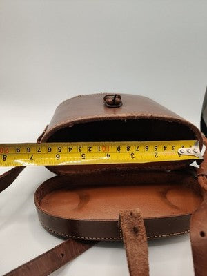 Vintage Brown Leather Binoculars Hard Travel Carry Case W. Strap