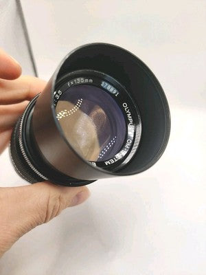Vintage Olympus OM System E. Zuiko Auto-T 135mm f/3.5 Zoom Lens + Hood For 35mm Film SLR