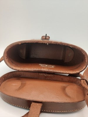 Vintage Brown Leather Binoculars Hard Travel Carry Case W. Strap