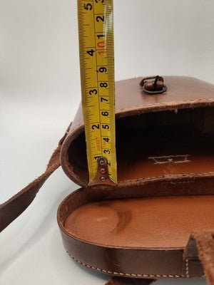 Vintage Brown Leather Binoculars Hard Travel Carry Case W. Strap