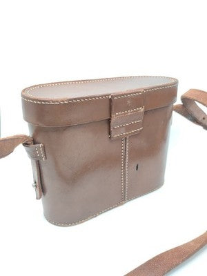 Vintage Brown Leather Binoculars Hard Travel Carry Case W. Strap