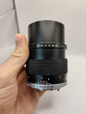 Vintage Olympus OM System E. Zuiko Auto-T 135mm f/3.5 Zoom Lens + Hood For 35mm Film SLR