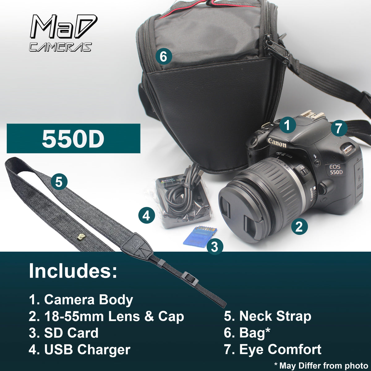 Canon EOS 550D 18.0MP Digital SLR Camera EF-S 18-55mm Lens + Bag Starter Kit