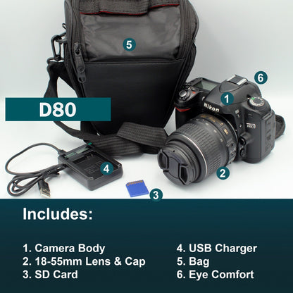 Nikon D80 Digital SLR Camera Starter Set Bundle Kit w/ 18-55mm Lens Bag & SD