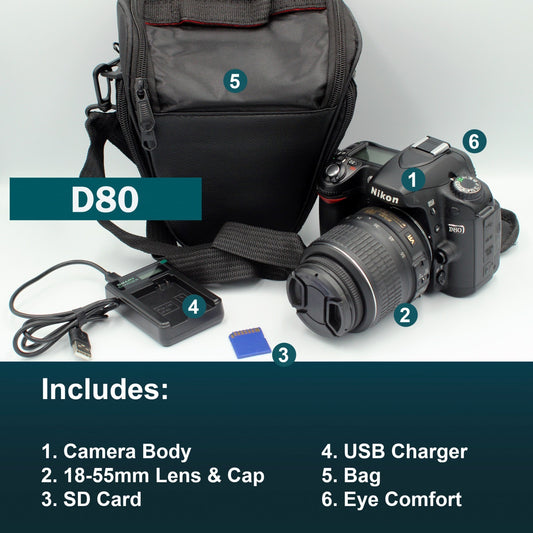 Nikon D80 Digital SLR Camera Starter Set Bundle Kit w/ 18-55mm Lens Bag & SD