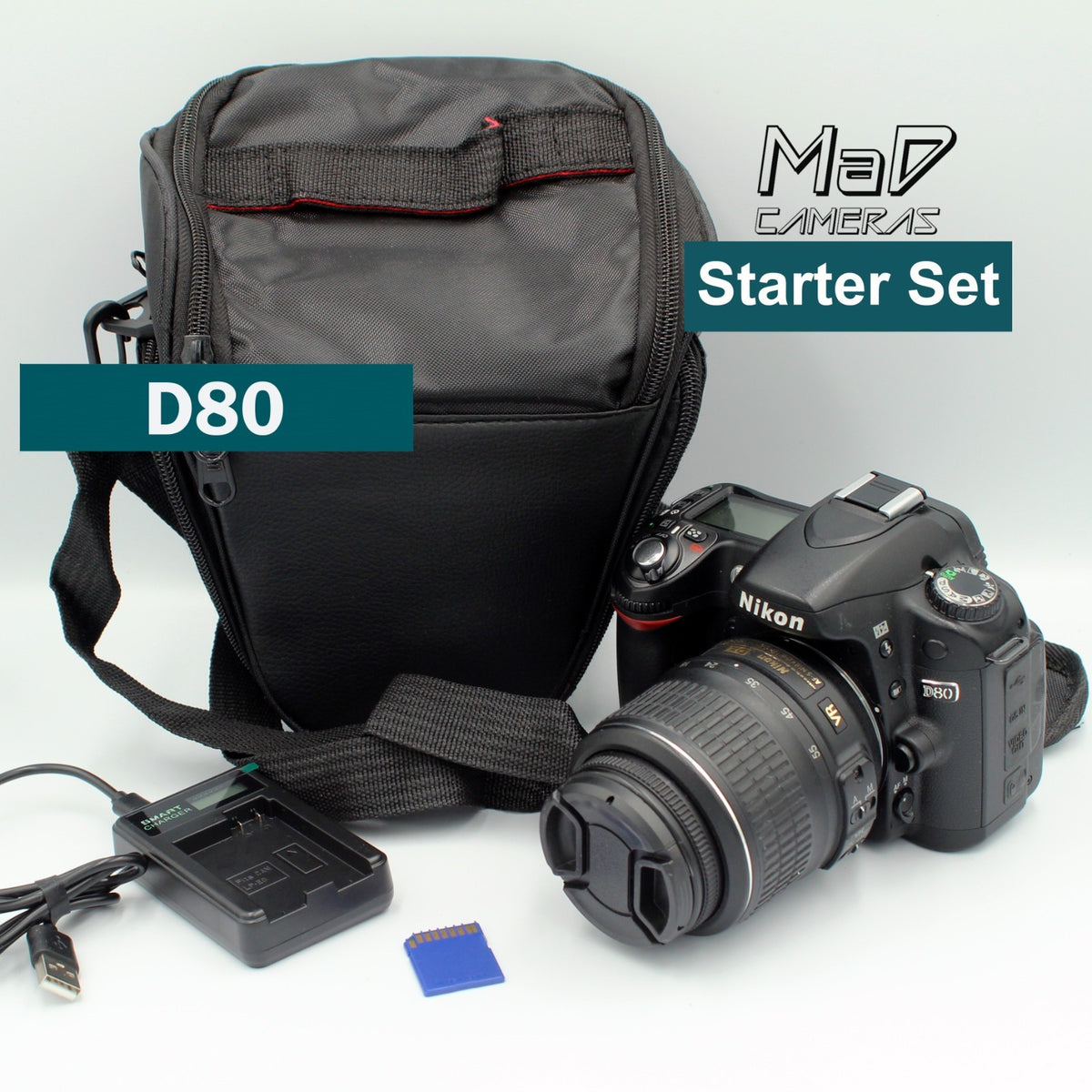 Nikon D80 Digital SLR Camera Starter Set Bundle Kit w/ 18-55mm Lens Bag & SD