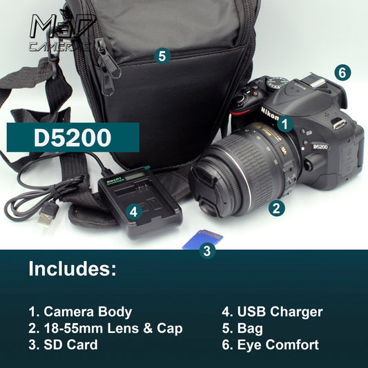 Nikon D5200 Digital SLR Camera Starter Set Bundle Kit w/ 18-55mm Lens Bag & SD
