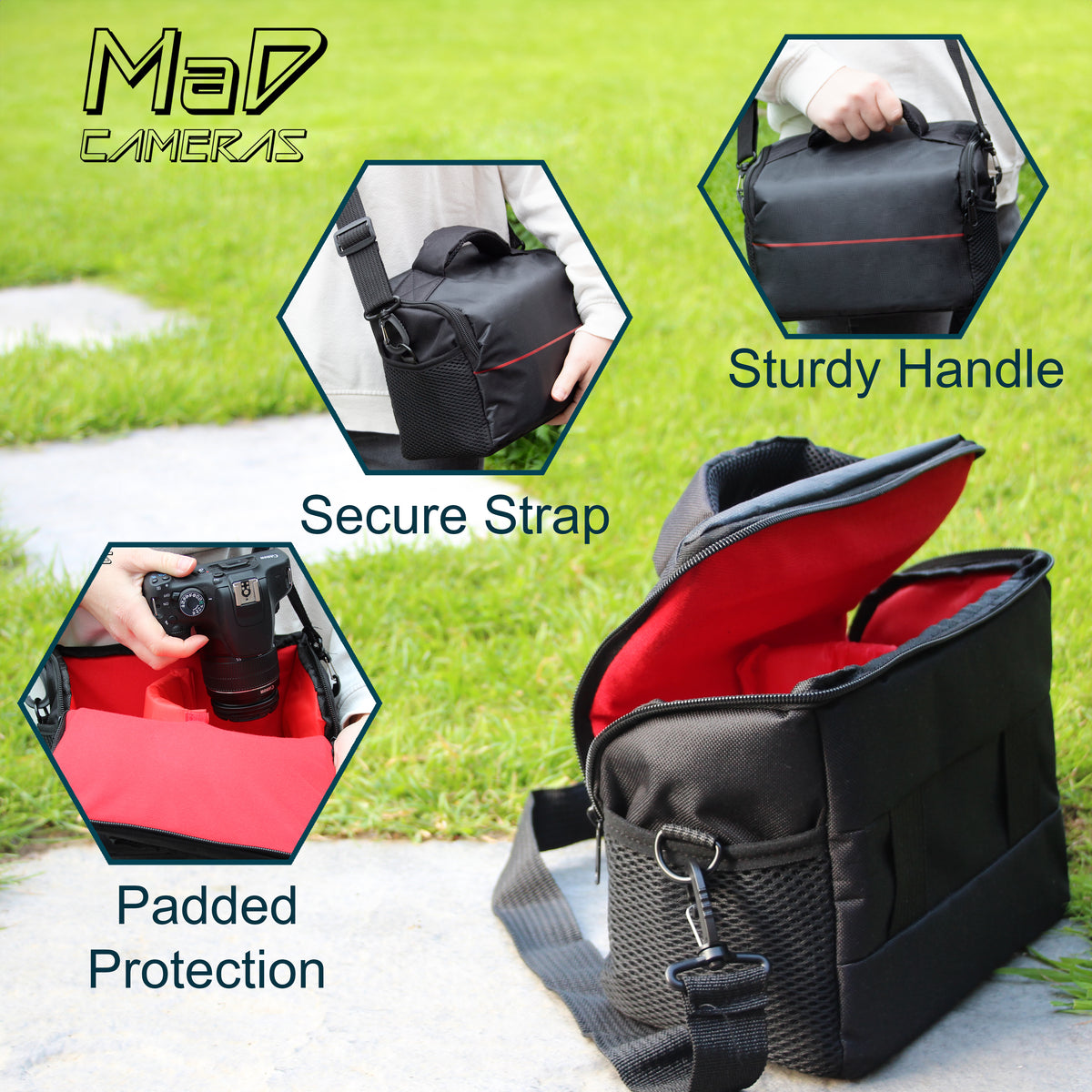 MaD Cameras Padded Adjustable Camera Shoulder Carry Bag Satchel for Digital SLR image 2