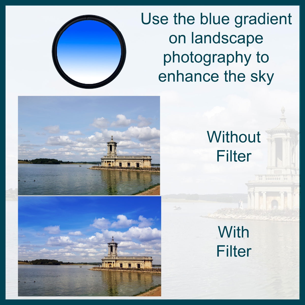 Graduated 1/2 Blue Camera Lens Filter