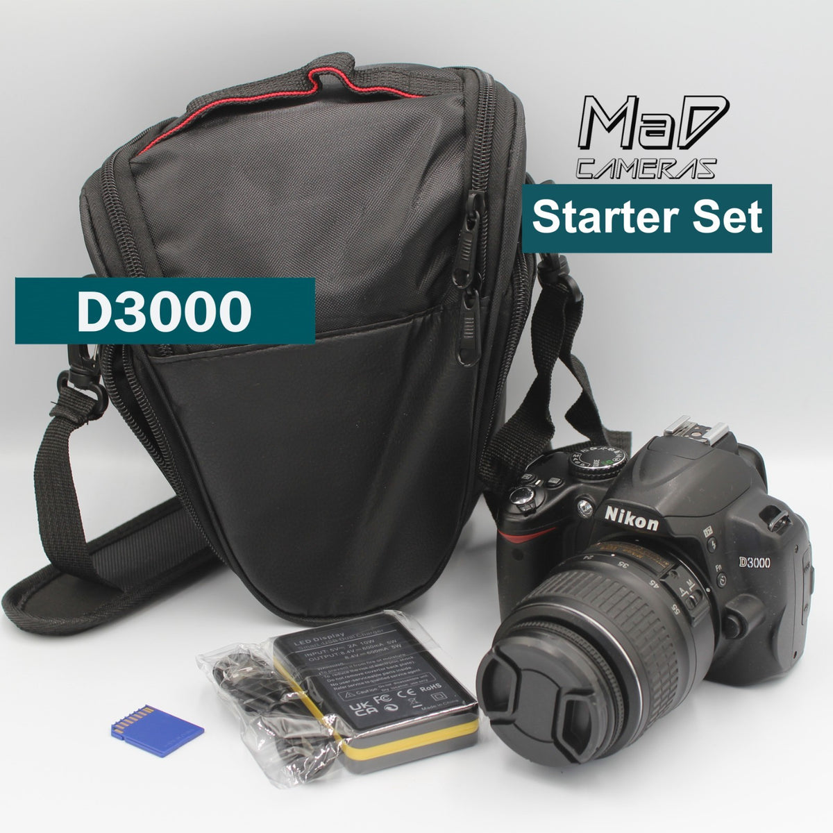 Nikon D3000 Digital SLR Camera Starter Kit Bundle - 18-55mm Lens Bag + SD