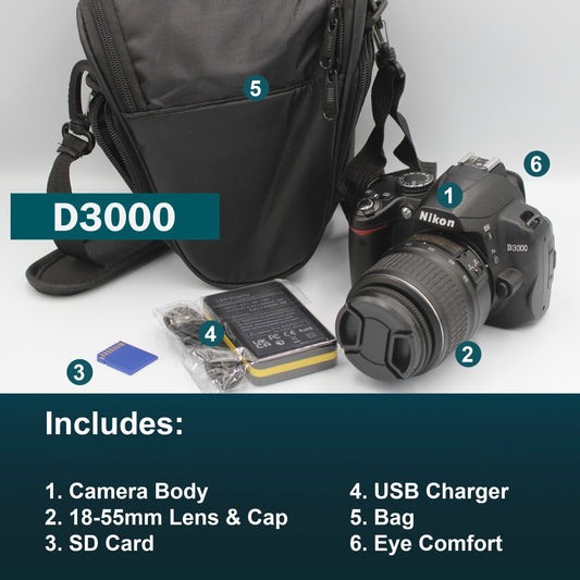 Nikon D3000 Digital SLR Camera Starter Kit Bundle - 18-55mm Lens Bag + SD