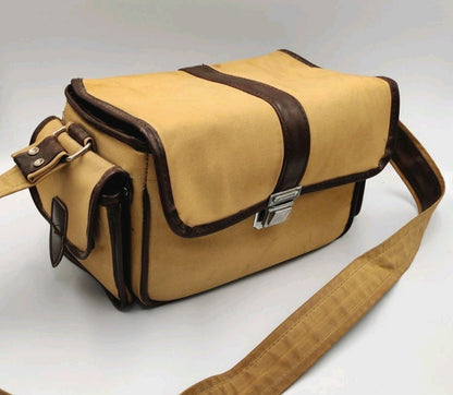 Vintage Canvas Canera Shoulder Bag Carry Case Satchel - Tan Brown