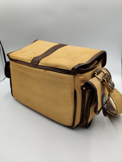 Vintage Canvas Canera Shoulder Bag Carry Case Satchel - Tan Brown